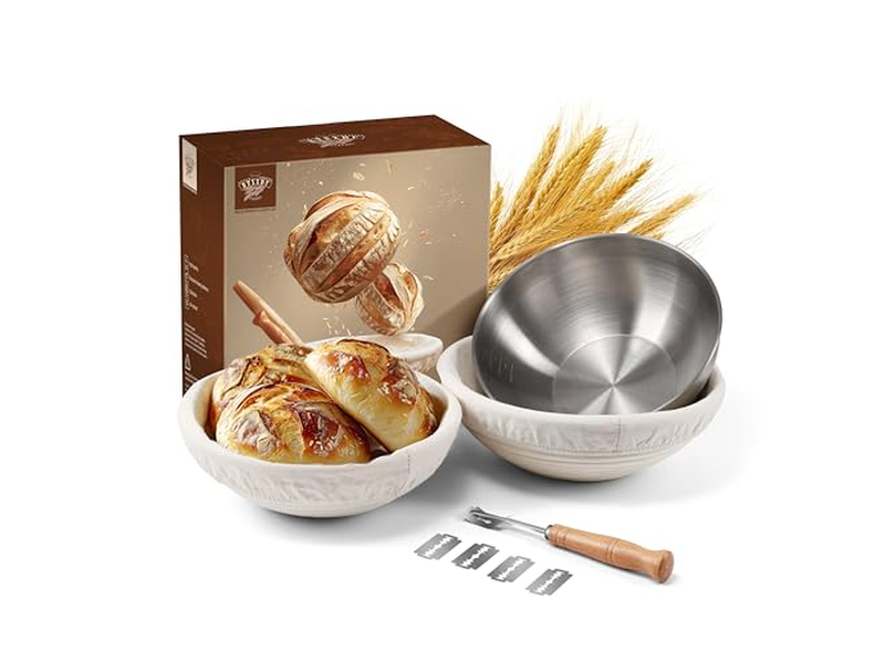 مجموعة بداية خبز الساوردو من سلة تخمير الخبز البانون الدائرية من الخيزران