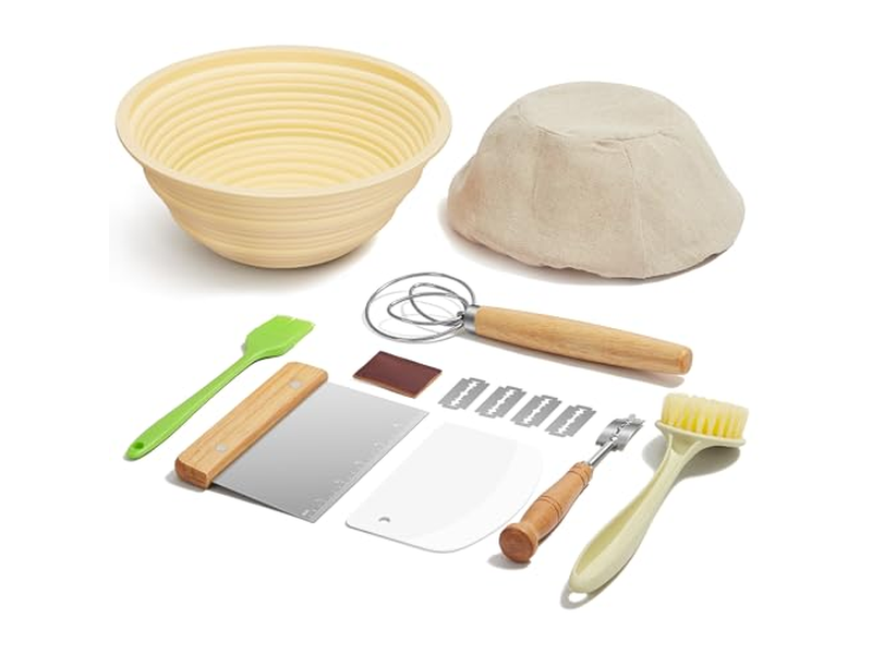 سلال البانون المستطيلة والدائرية للخبز بقياس 10 بوصات بيضاوية مبطنة بالخوص 7 سلال