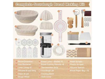 سلة خبز الروطان مع غطاء وبطانة أداة تخمير العجين المخمر